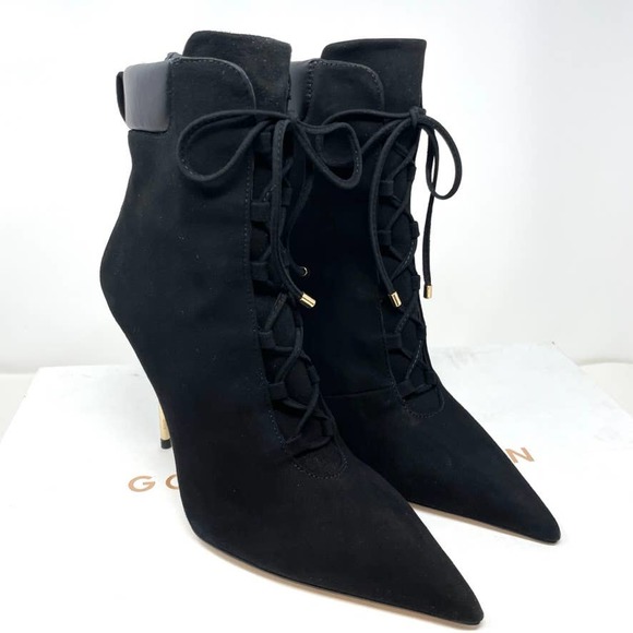 Good American Suede Pointed Toe Scandal Ankle Booties In Black Size 9.5 New - Picture 2 of 12